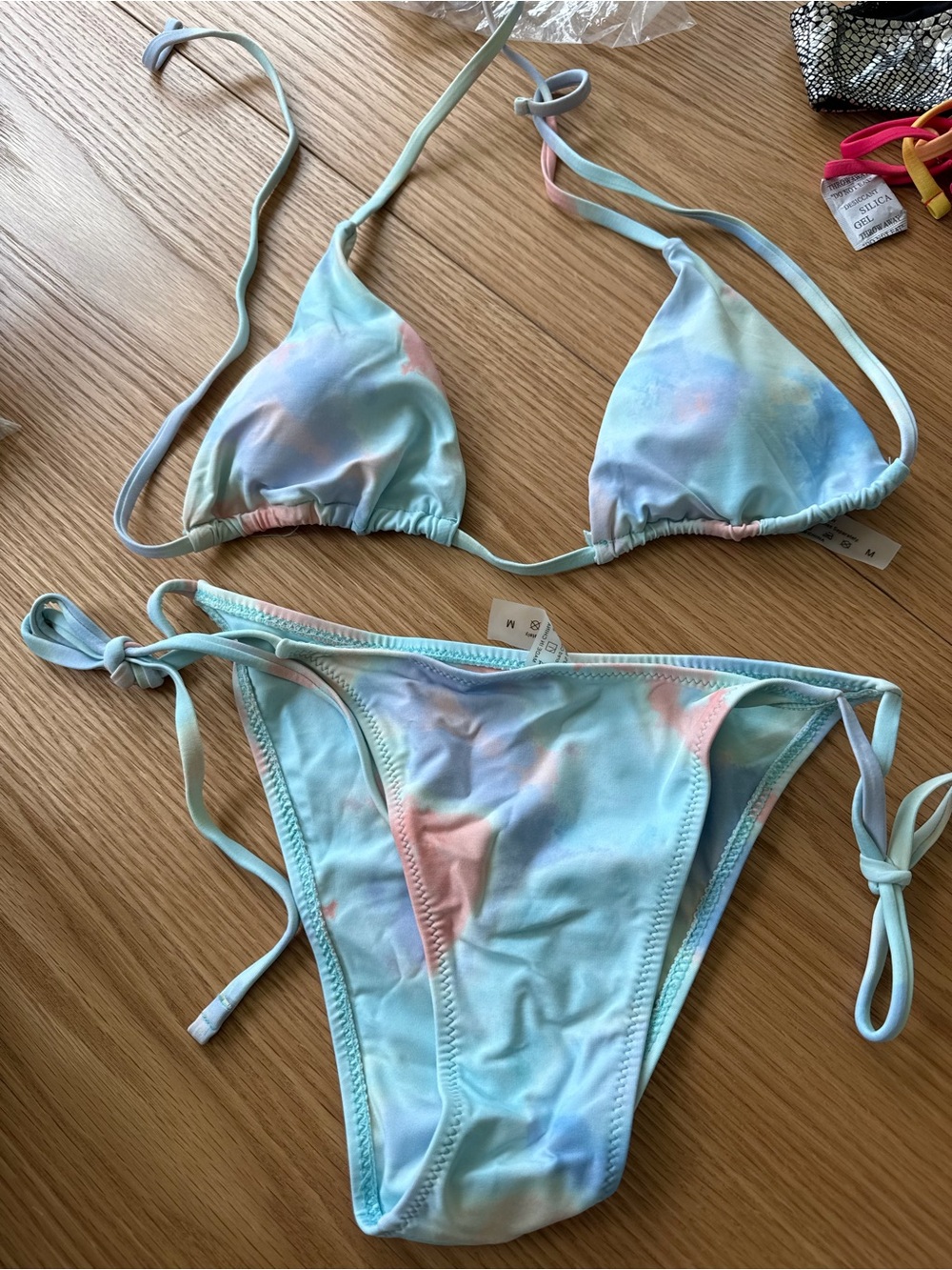Pastel Tie-Dye Triangle String Bikini Set